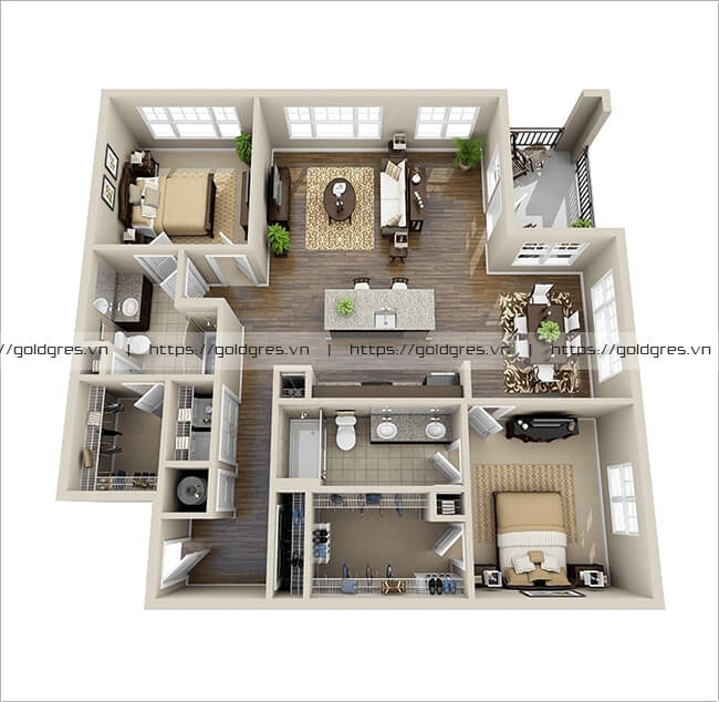 10 mô hình căn hộ 2 phòng ngủ tuyệt đẹp